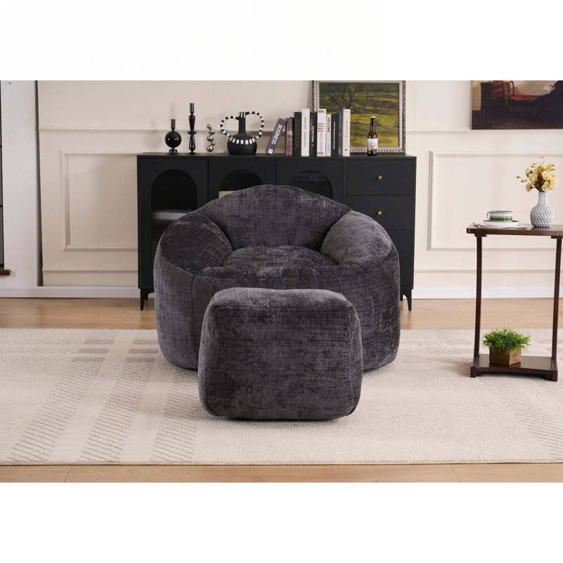 Fauteuil à billes en chenille avec repose-pieds, Chenille noir