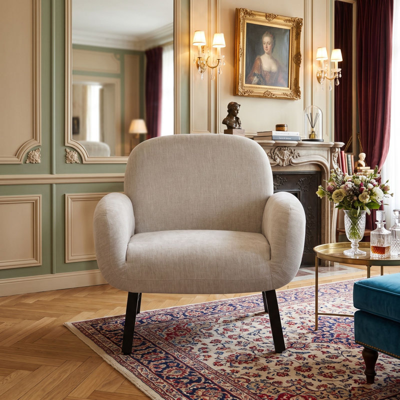 Fabric Armchair with Soft Cushion and Wrap-Around Backrest for Reading, Relaxing and Living Room