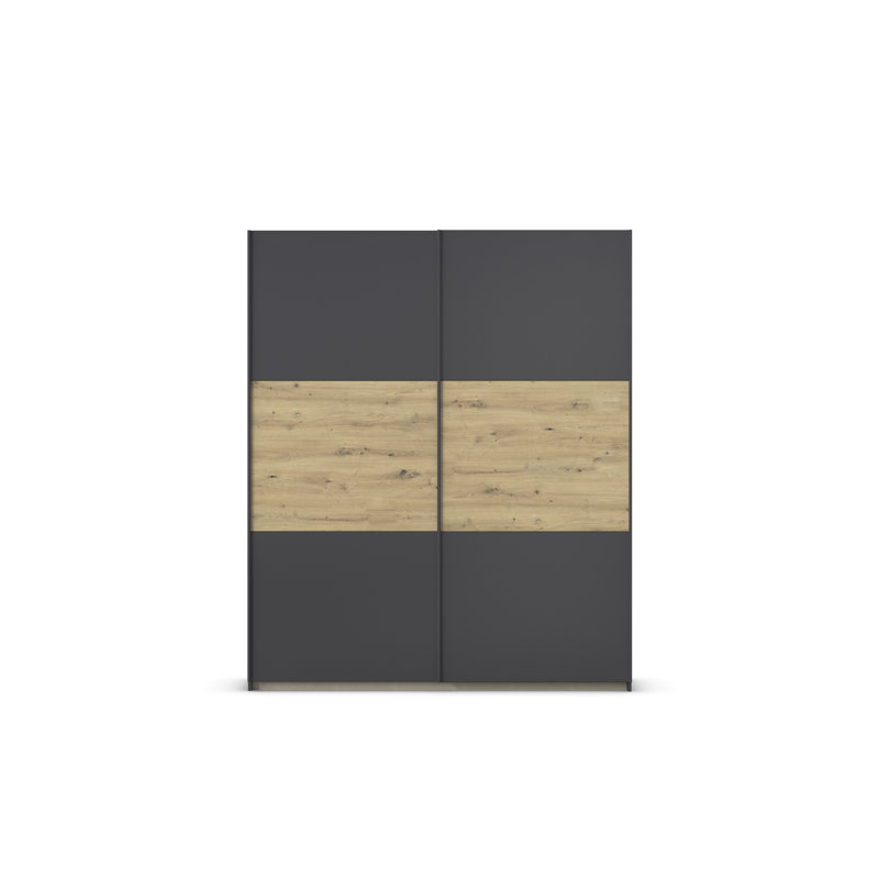 Neo 2 Door Manufactured Wood Wardrobe, 210cm H x 175cm W x 59cm D, Grey metallic/Oak artisan, Basic