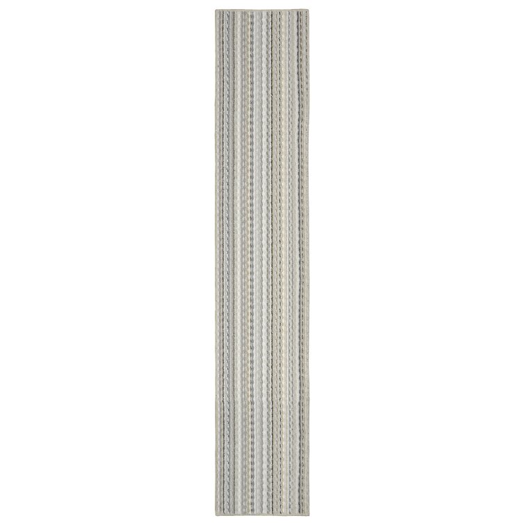 Striped Machine Made Tufted Runner 2' x 12' Polypropylene Area Rug in Ivory/Brown