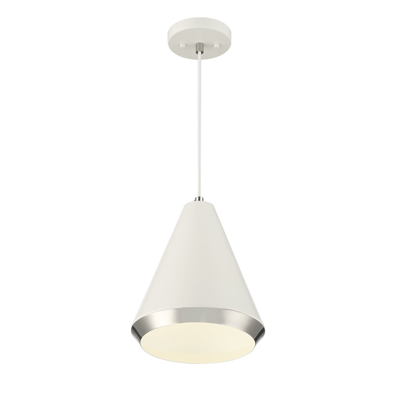 Luminaire suspendu conique à 1 lumière Roald, Nickel poli / blanc