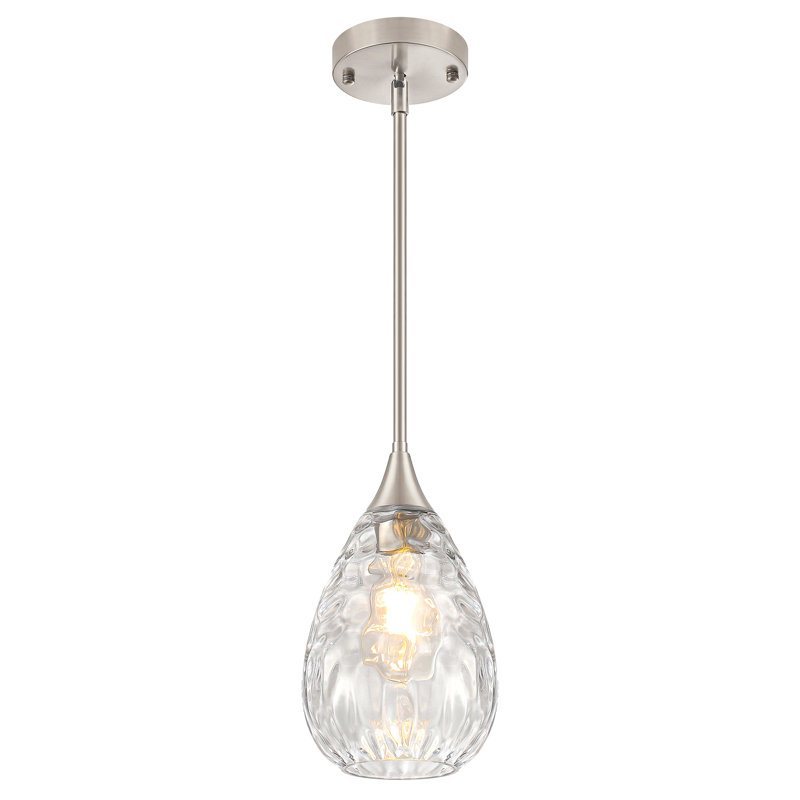 Luminaire suspendu moderne en nickel martelé à 1 lumière avec tiges réglables pour salle à manger d'évier de cuisine, Nickel