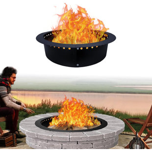 Febtech - Smokeless Fire Pit Insert - Steel 46" Round Foldable Fire Pit Ring With Air Vents And Coller Support - Diy Fire Ring In Or Above Ground For Outdoor Garden Patio Bonfire Camping Accessories