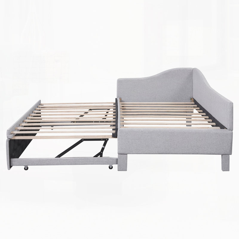 Upholstered L-Shaped Upholstered Daybed With Pop Up Trundle, Gray