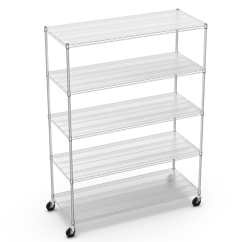 Tablette de rangement robuste en métal, Chrome chrome, H 82 po x l 24 po x P 60 po