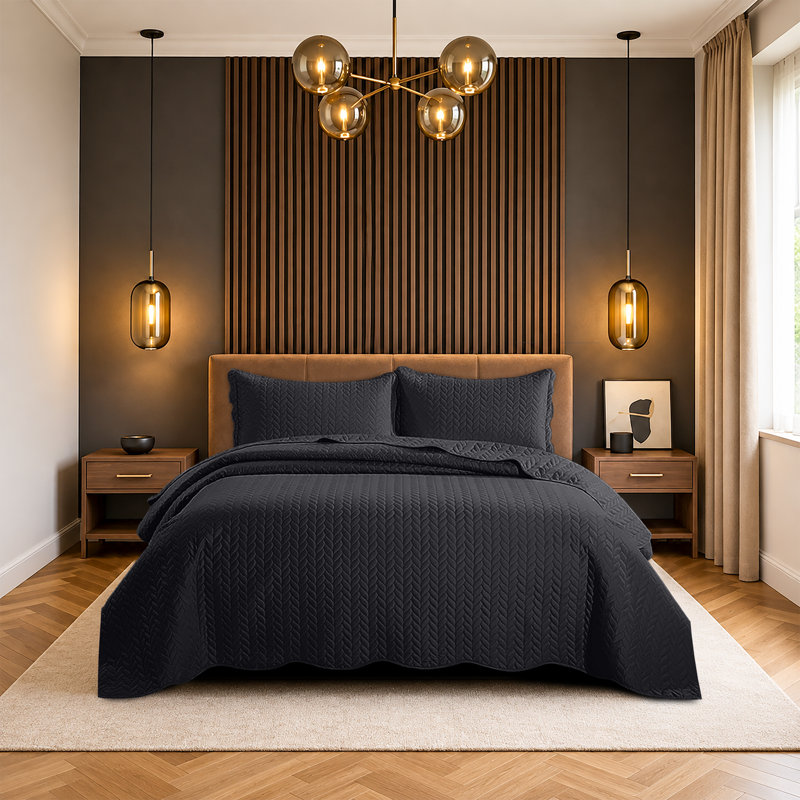 Ensemble de couvre-lits matelassés surdimensionnés Oxford, ensemble de literie en microfibre douce inspiré des hôtels, Noir