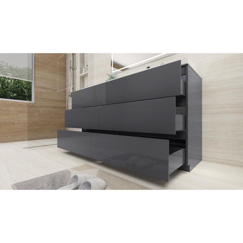 Ensemble de meuble-lavabo simple 60 po Hanzila, Gris ultrabrillant