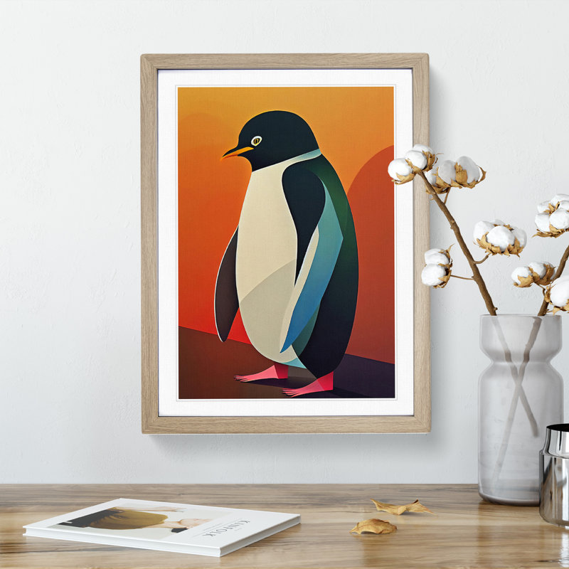 Perfect Penguin Abstract - Wall Art, 64cm H x 46cm W x 2cm D, Oak