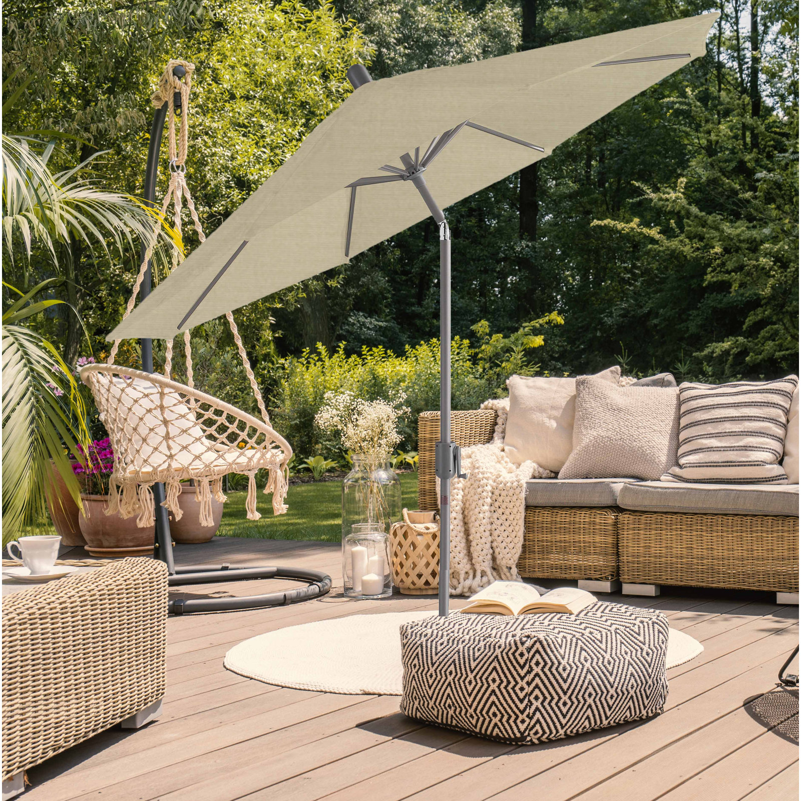 Natalie 104'' Outdoor Polyester Umbrella, Starring Gray, Beige