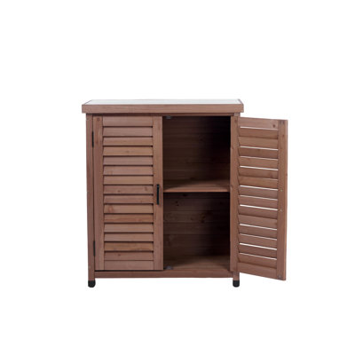 Potting Bench with Storage Cabinet and Metal Table Top for Outdoor Patio, Garden Furniture Wood Workstation Coffee 31x17x36''