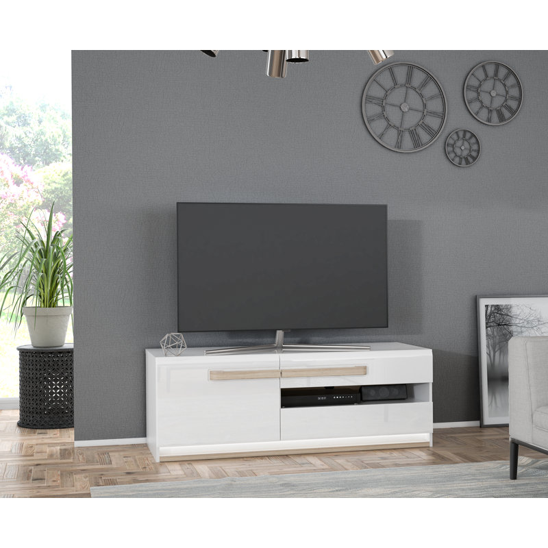 Attention Unfinished TV Stand, Oak/White, 35cm H x 160 cm W x 60 cm D