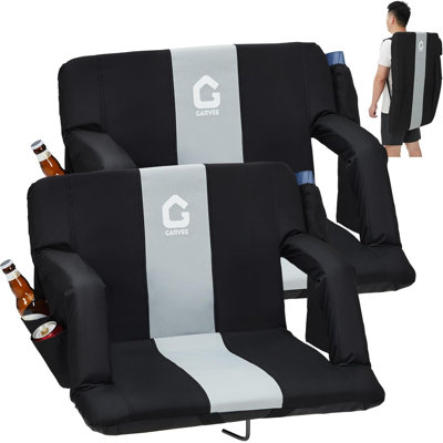 Stadium Seats with Back Support and Padded Cushion - Extra Wide Bleacher Chair with Anti-Slip Mat - Reclining Stadium Football Seats - 6 Adjustable Angle, Large Pockets, Cup Holders