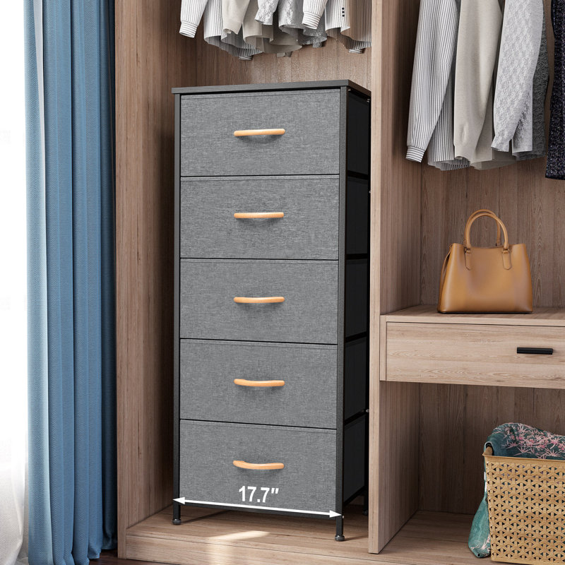 Annyka 5 Drawer Steel Dresser, Beige, Black/Gray