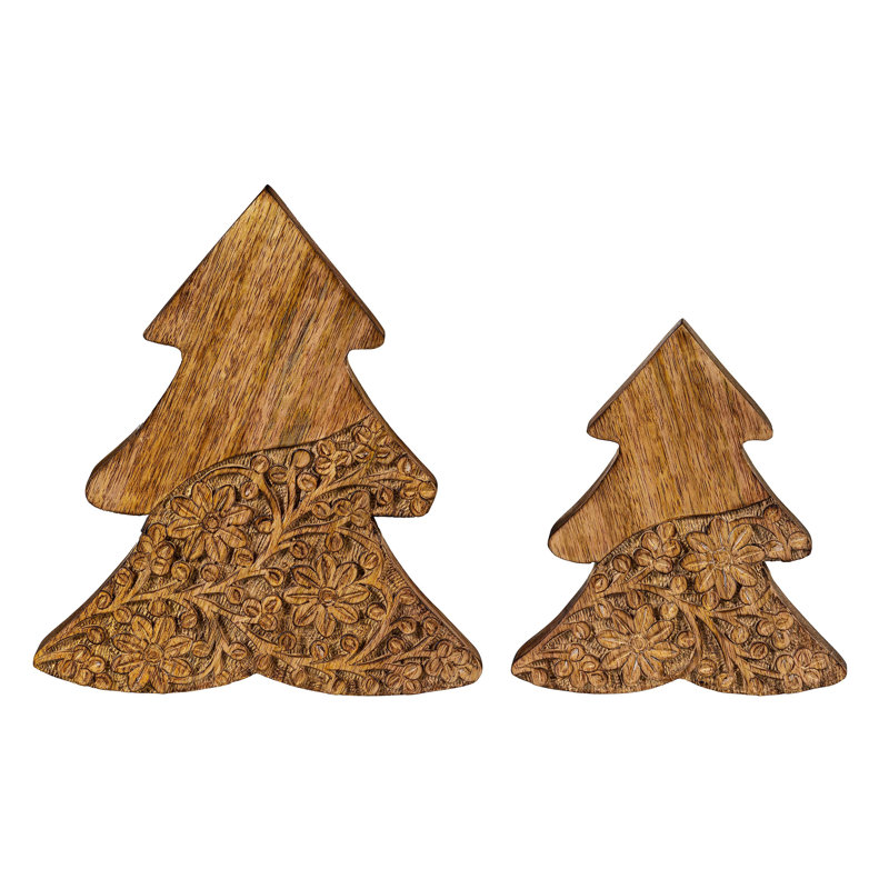Ensemble de 2 arbres sculptés à motif floral