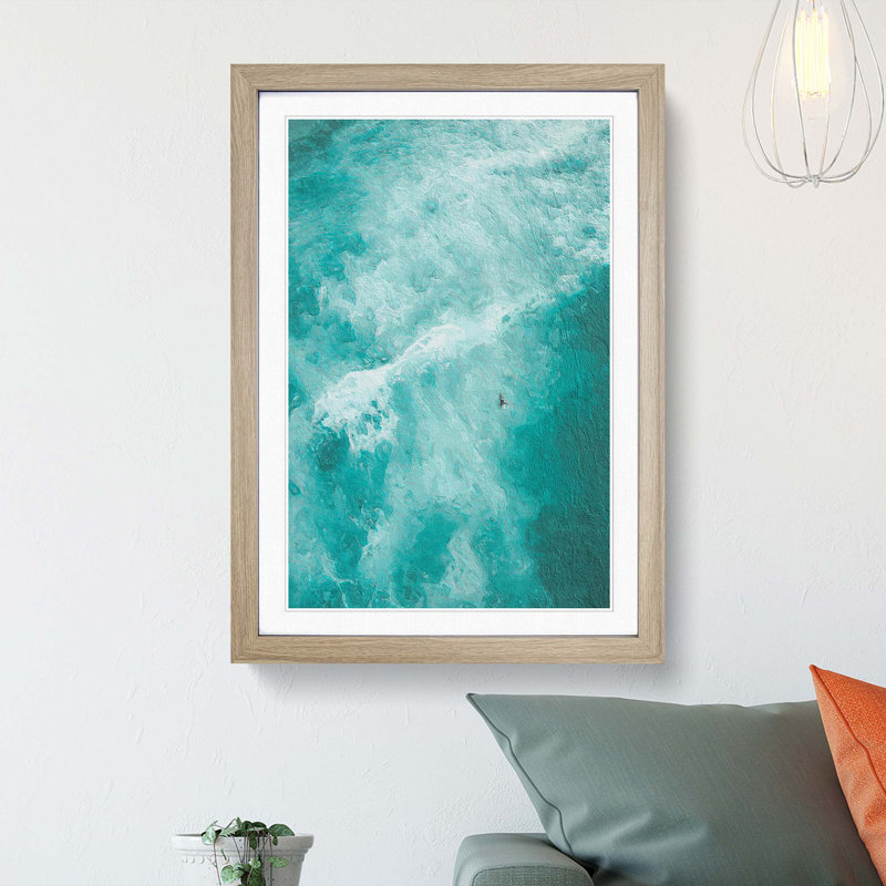 Surfing Waves in Bondi Beach in Australia - Picture Frame Painting Print, 36cm H x 27cm W x 2cm D, Oak Framed