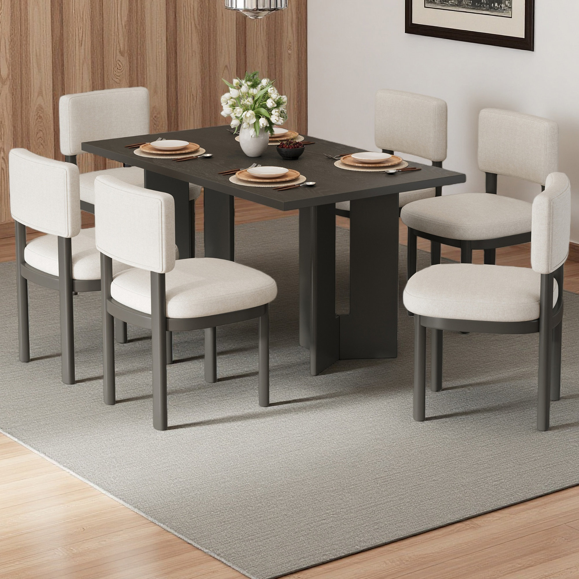 Red Barrel Studio® Farmhouse Wood Dining Table Set For 6 With 6 ...