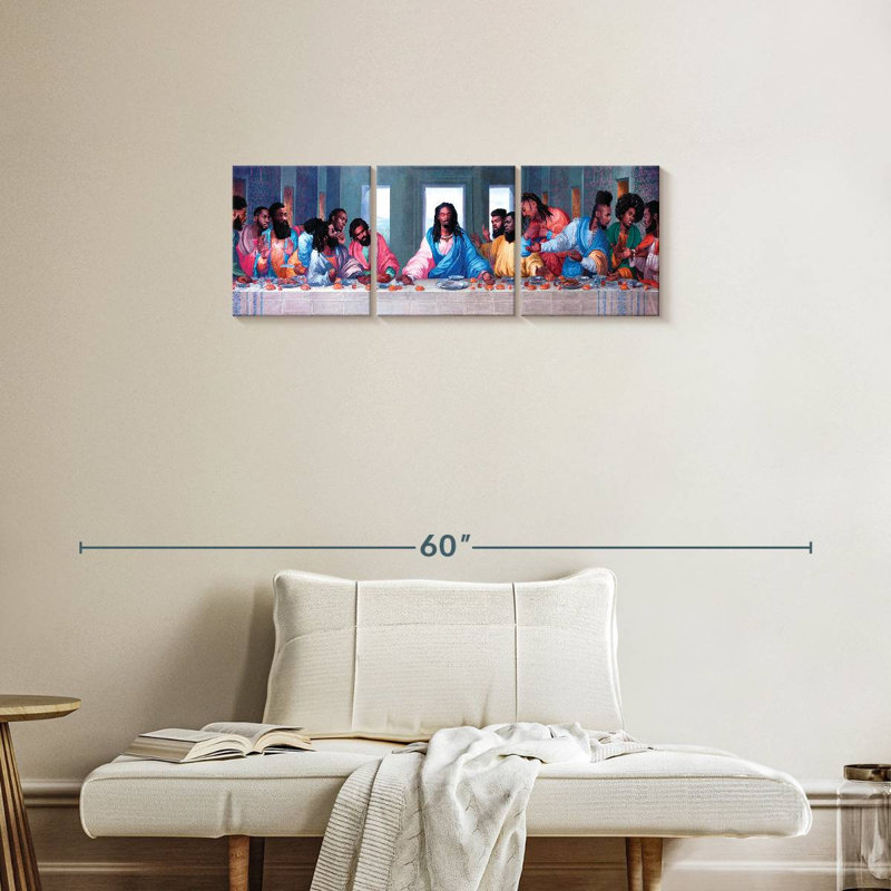 «Afro American American dernier souper» - Toile tendue 3 pièces, H 12 po x l 38 po x P 1,25 po