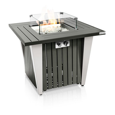 Outdoor Propane Fire Pit Table, Weatherproof Square Propane Gas Fire Table w/Adjustable Flame
