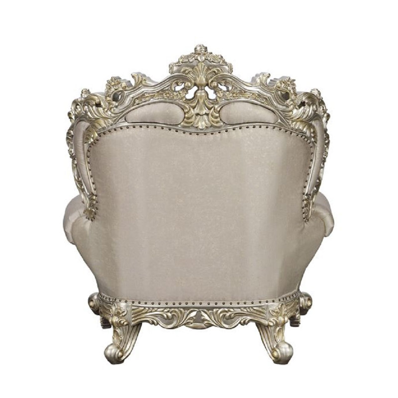 Danae Champagne and Gold Floral Tufted Chair with Pillows