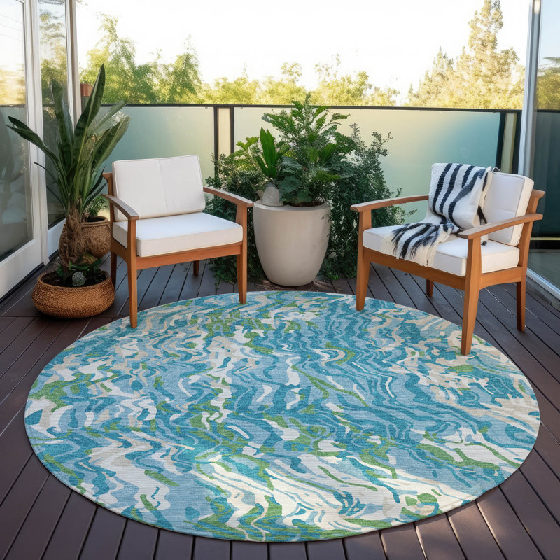 Machine Washable Indoor/Outdoor Chayden ACN1038 Beige Rug, Round 8'
