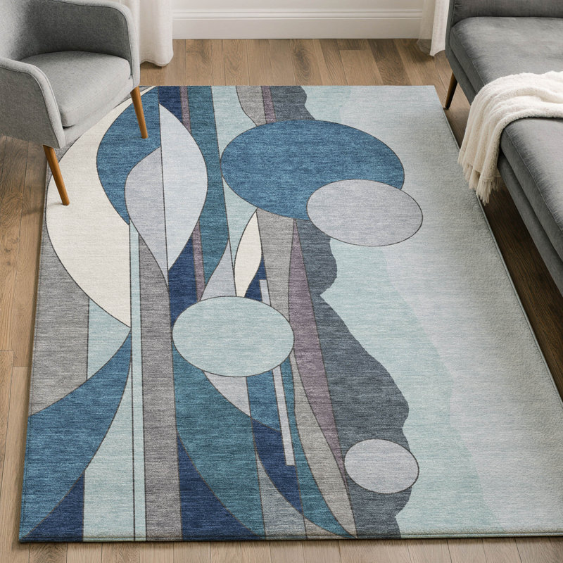 Premium Machine Washable Mayfield AMF2252 Modern Rug, Blue, 9' x 12'