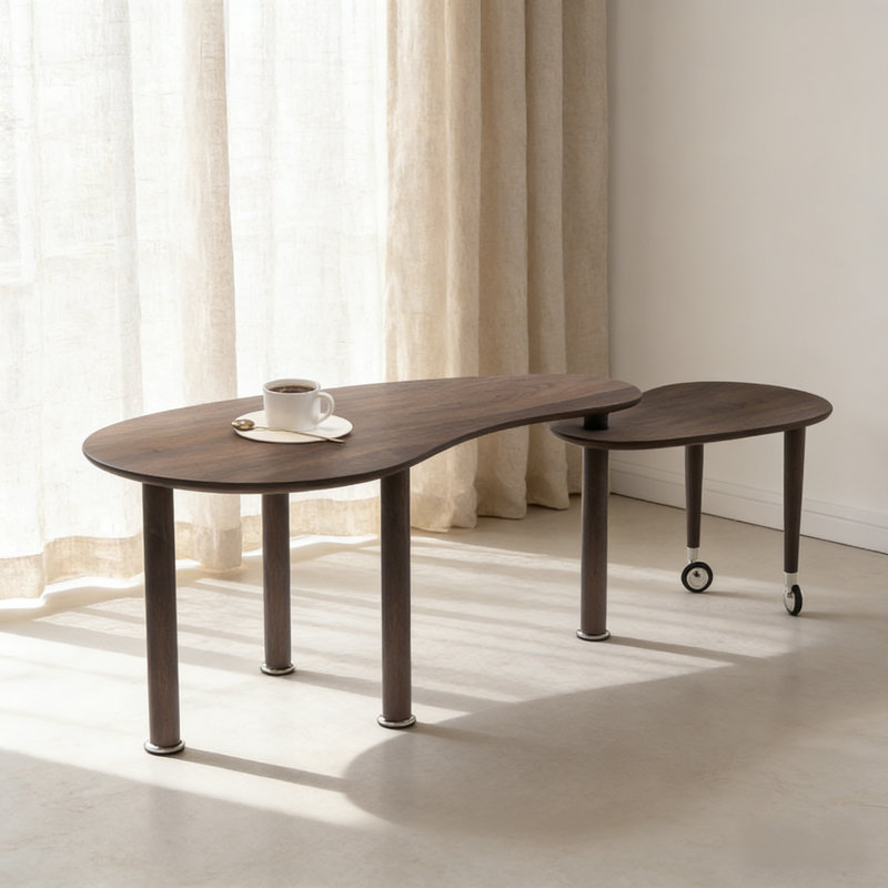 Walnut Wood Grain 360° Rotatable Coffee Table - Oak Veneer Top With Waterproof Wear-resistant Pu Paint, Sturdy Cocktail Table For Living Room & Bedroom