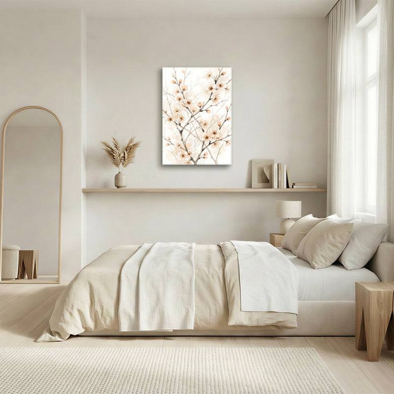 Art sur toile, branches de cerisier rose, H 18 po x l 12 po