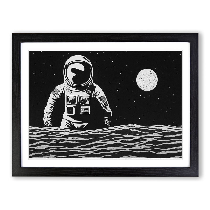 Astronaut Monochrome Vol.1 1 Piece Single Picture Frame Painting, 25cm H x 34cm W x 2cm D, Black