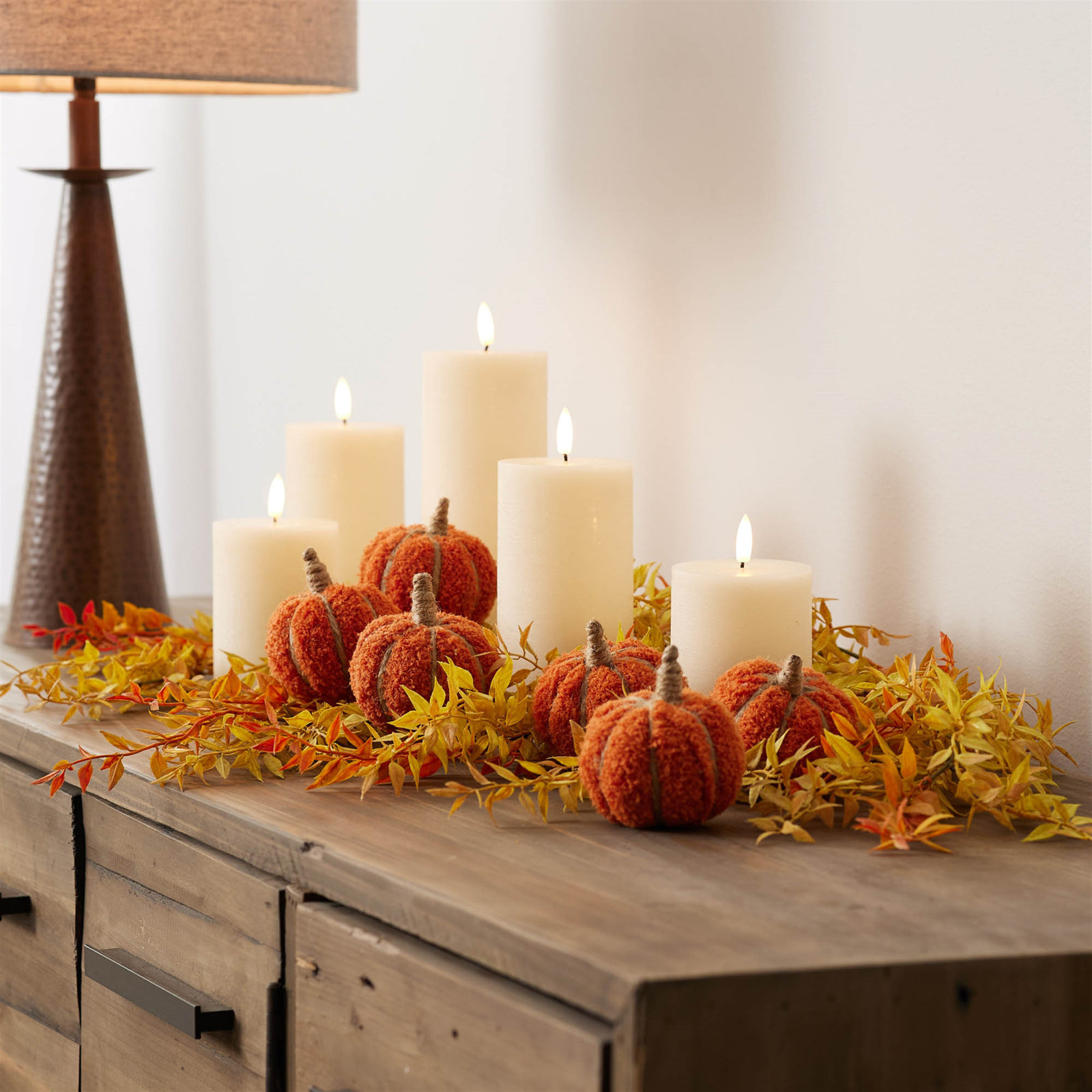 Pumpkin Floral Stems, 25.75" H x 8.5" W x 3" D, Orange/Brown