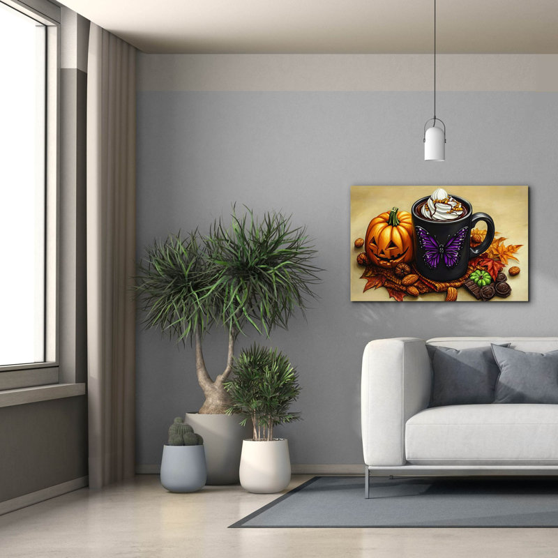 «Black Chocolate Cup With Purple Butterfly» par Momart, art mural sur toile, 18 po x 12 po, H 26 po x l 40 po x P 1,5 po