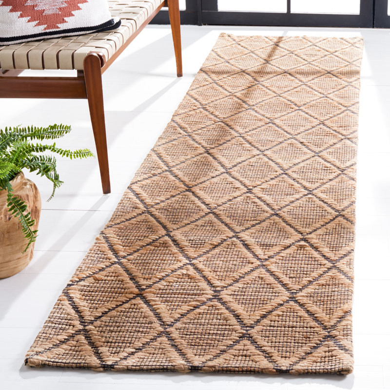 Tapis géométrique en laine et en jute tissé à la main Natural Fibre, Tapis de couloir 2 pi 3 po x 9 pi