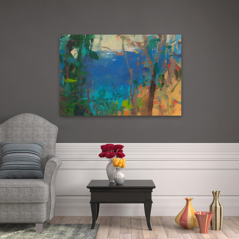 Skylark - art abstrait de paysages côtiers contemporains, H 32 po x l 48 po