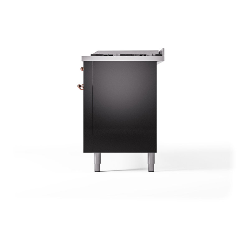 ILVE Nostalgie II Noblesse 60 in Dual Fuel Range, 9 Burner, Griddle, Glossy Black/Copper, Natural Gas