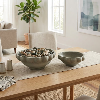 Contemporary Round Ecomix Decorative Bowl for Home Living Room Decor - Modern Decorative Accent for Shelf Display - Set of 2, 15", 14" Green