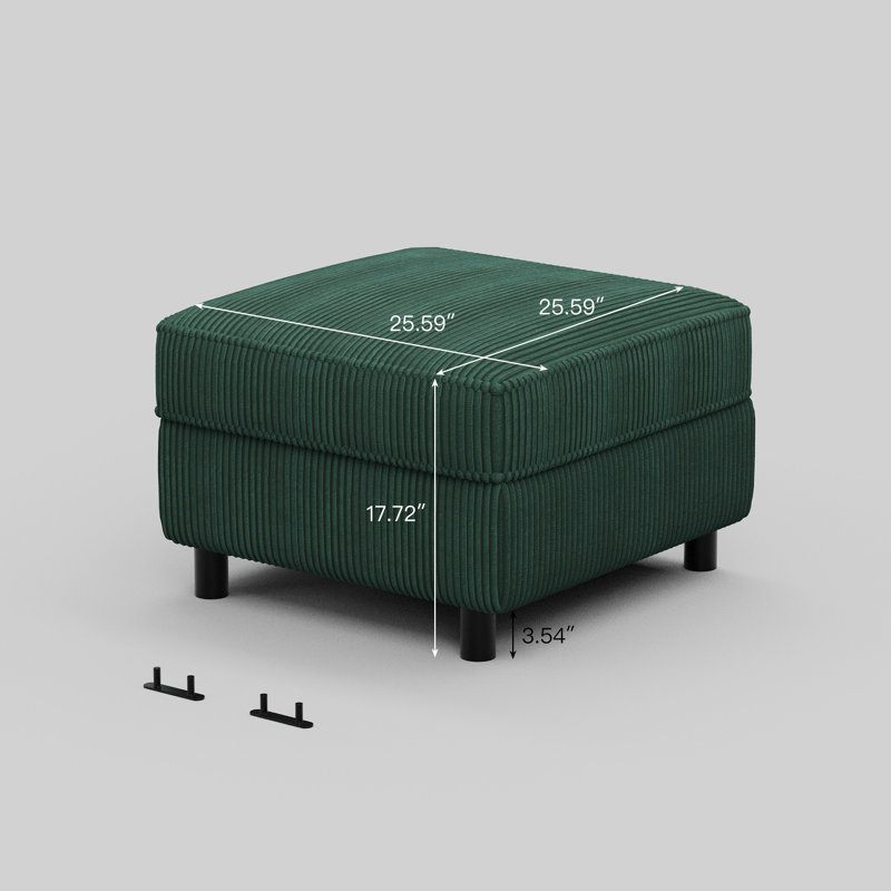 Corduroy Fabric Ottoman For Modular Sofa, Green Corduroy