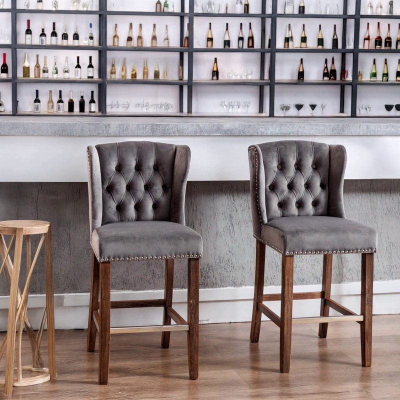 Counter Height Bar Stools, Grey Velvet