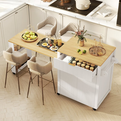 Îlot de cuisine de 81,2 po avec table de salle à manger extensible, prise de courant, grand tiroir et armoire de rangement à 2 portes