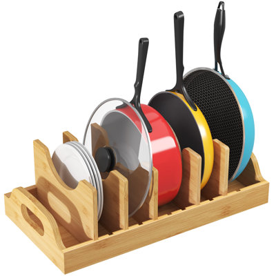 Organisateur de couvercles en bambou pour armoire intérieure, support de couvercle à casseroles avec 6 inserts réglables et 7 sections, organisateur de garde-manger et rangement, très grand, 15,6 po x 8,1 po / 40 x 21 cm