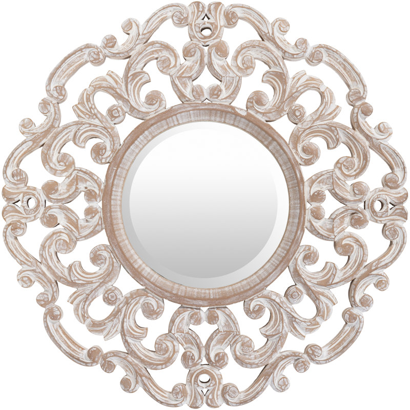 Lera Wood Flat Wall Mirror, Off White/Tan