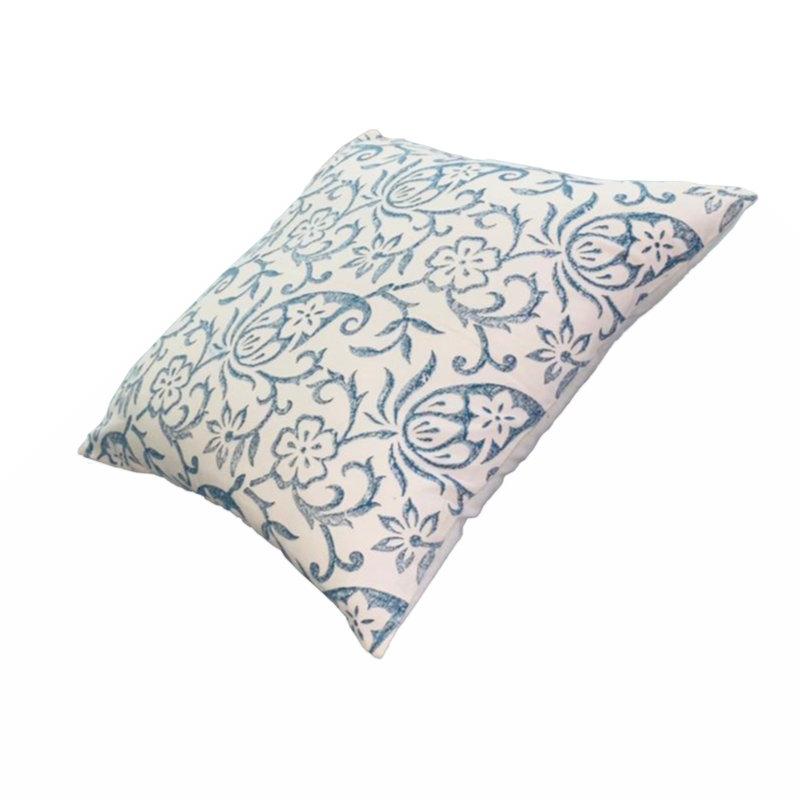 Coussin décoratif 18 x 18 carrés, motif floral cachemire, housse en coton doux, rembourrage en polyester doux, bleu, blanc