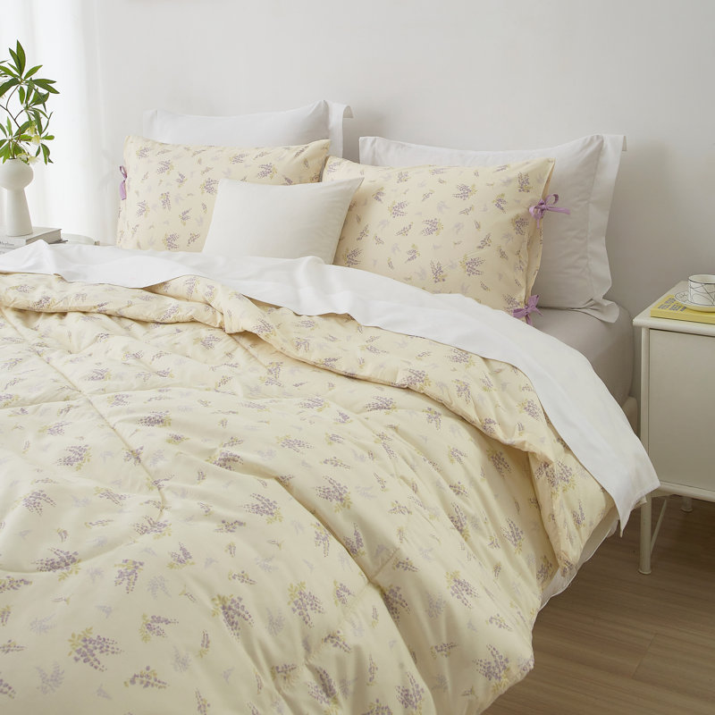 Microfiber Floral Print Comforter Set, Beige Floral, King Comforter + 2 Pillowcases