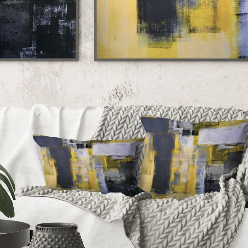 Grey and Yellow Blur Abstract - Abstract Printed Throw Pillow, 18" x 18", Square