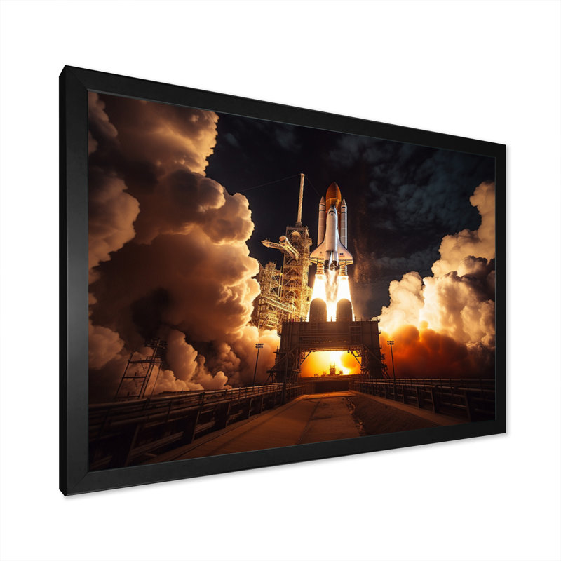 Space Shuttle Captivating Night Launch I - Space Shuttle Wall Decor, Cadre simple noir, H 24 po x l 32 po x P 1 po