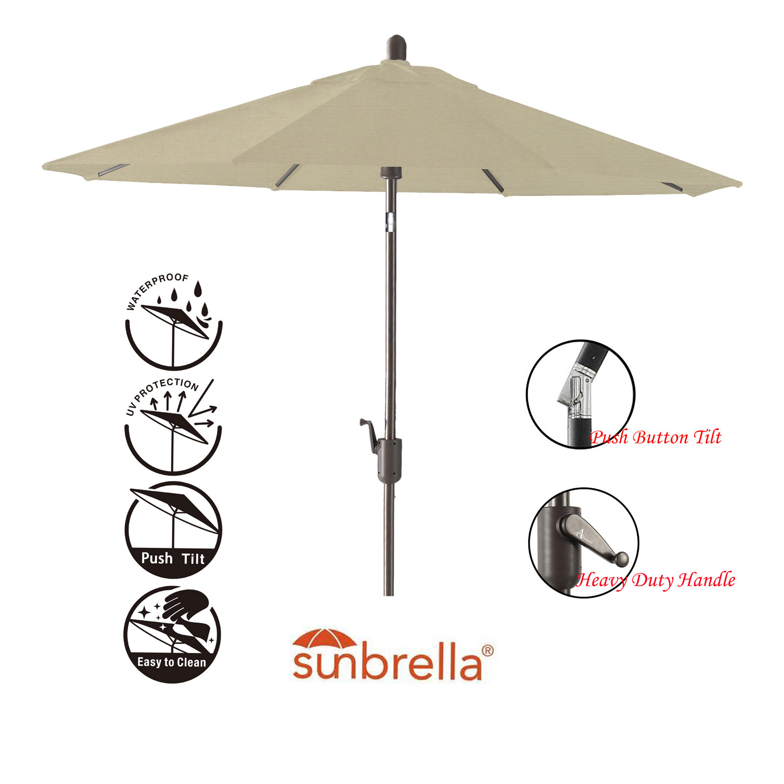 Natalie 8.7' Sunbrella® Market Umbrella, Antique Beige Sunbrella® Canvas, Antique Bronze