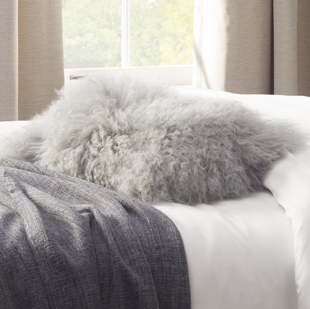 Iyana Wool Lumbar Throw Pillow, Fog, 12"H x 20"W