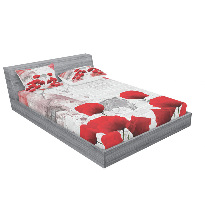Poppy Microfiber Floral Sheet Set, Full Sheet Set + Fitted Sheet + 2 Pillowcases