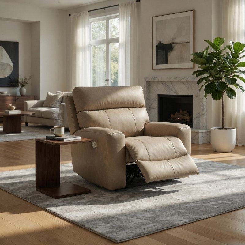 Corbin Power Recliner Chair, Adjustable, USB Port, Faux Leather, Sand Brown, Sand Brown