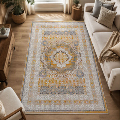 Tapis à motif médaillon 6 pi 7 po x 9 pi de style moderne et contemporain pour le salon et la chambre à coucher