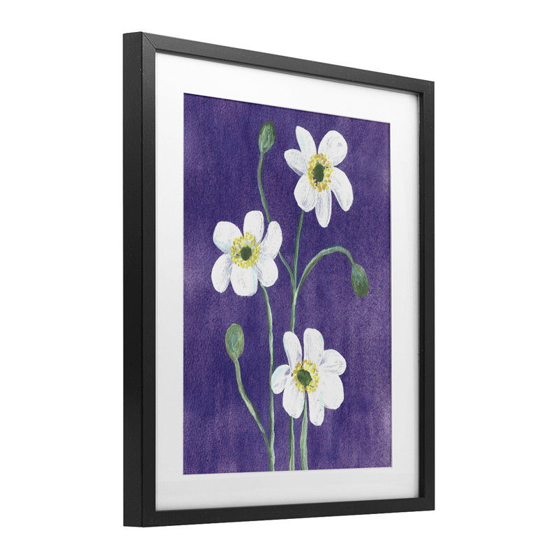 Trio de coquelicots en acrylique, reproduction sous verre, design par Camila Juncos, H 21 po x l 17 po, Cadre noir minuit