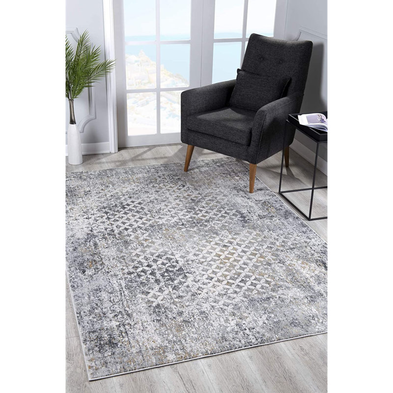 Tapis gris et ivoire délavé, Rectangle 4 pi x 6 pi